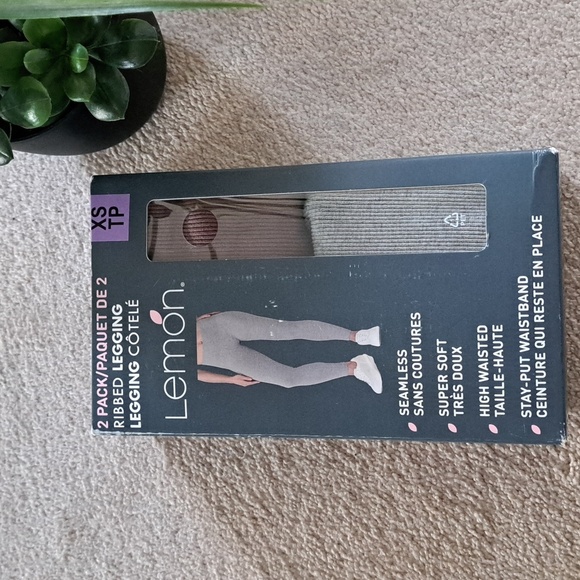Lemon Ribbed Leggings 2-Pack Women's Size XS Brown Gray New In Box - Picture 8 of 13